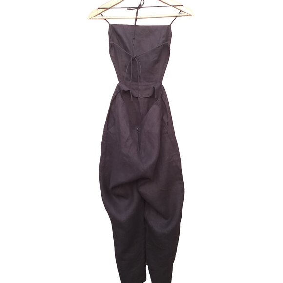 Reformation Rufus Jumpsuit 0 Black Backless Back Tie Straps Pockets Crop Leg - Picture 5 of 8